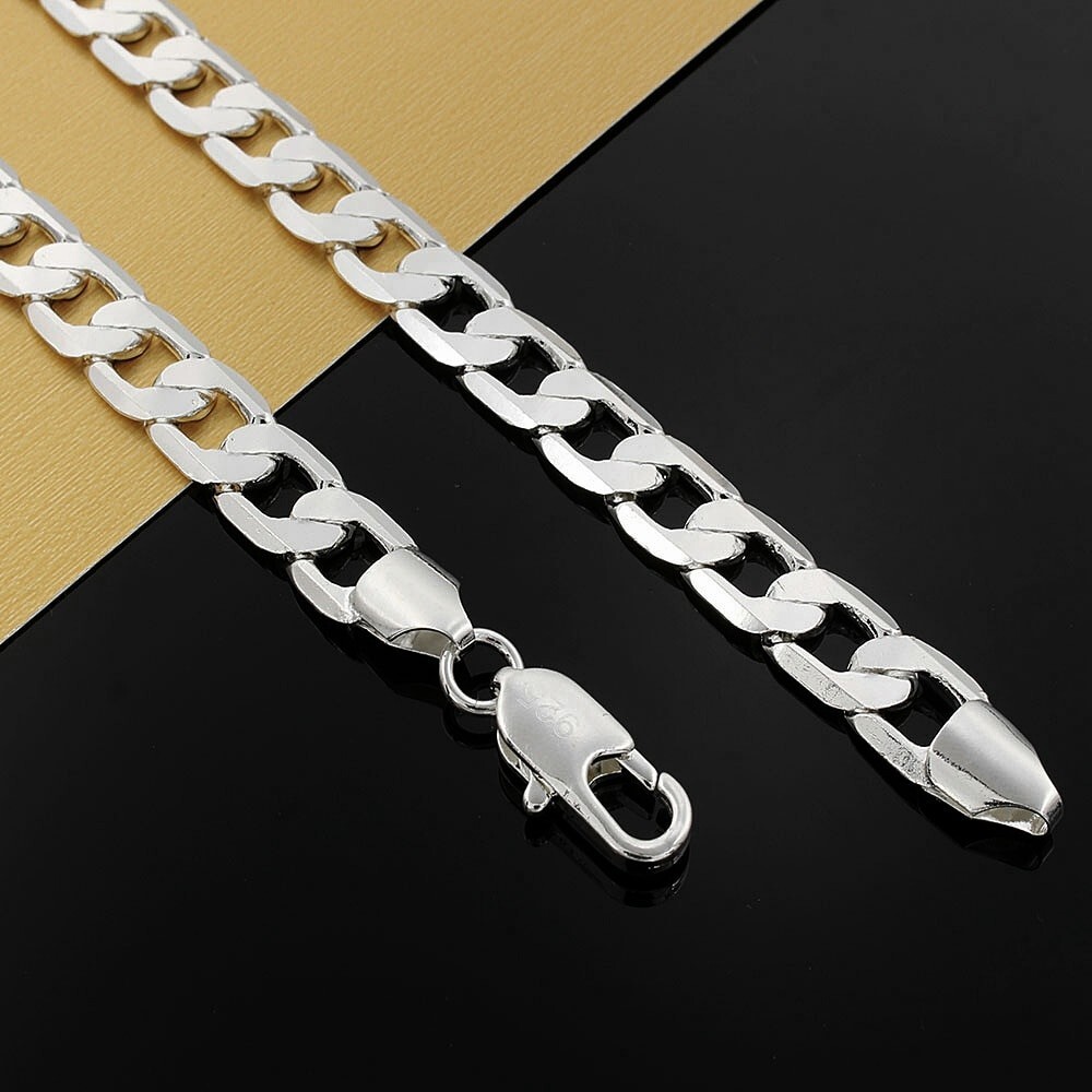 925 Sterling Silver 8mm Curb Link Cuban Chain Necklace Men Women Jewelry Gift