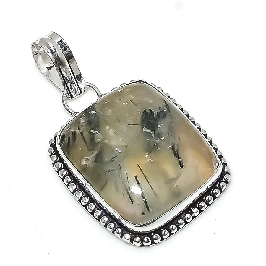 Prehnite Gemstone Handmade 925 Sterling Silver Jewelry Pendant 1.69″ d771