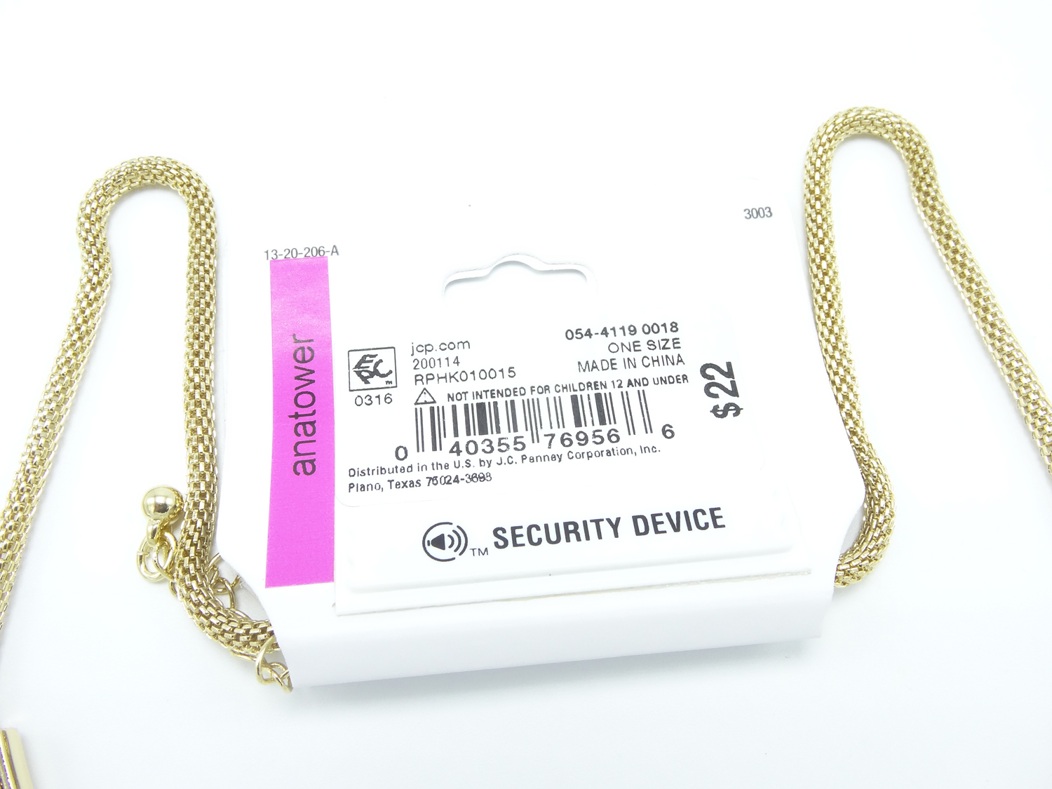 New Shiny Gold Mesh Chain Necklace with Curved Bar $22 Tags #N2588