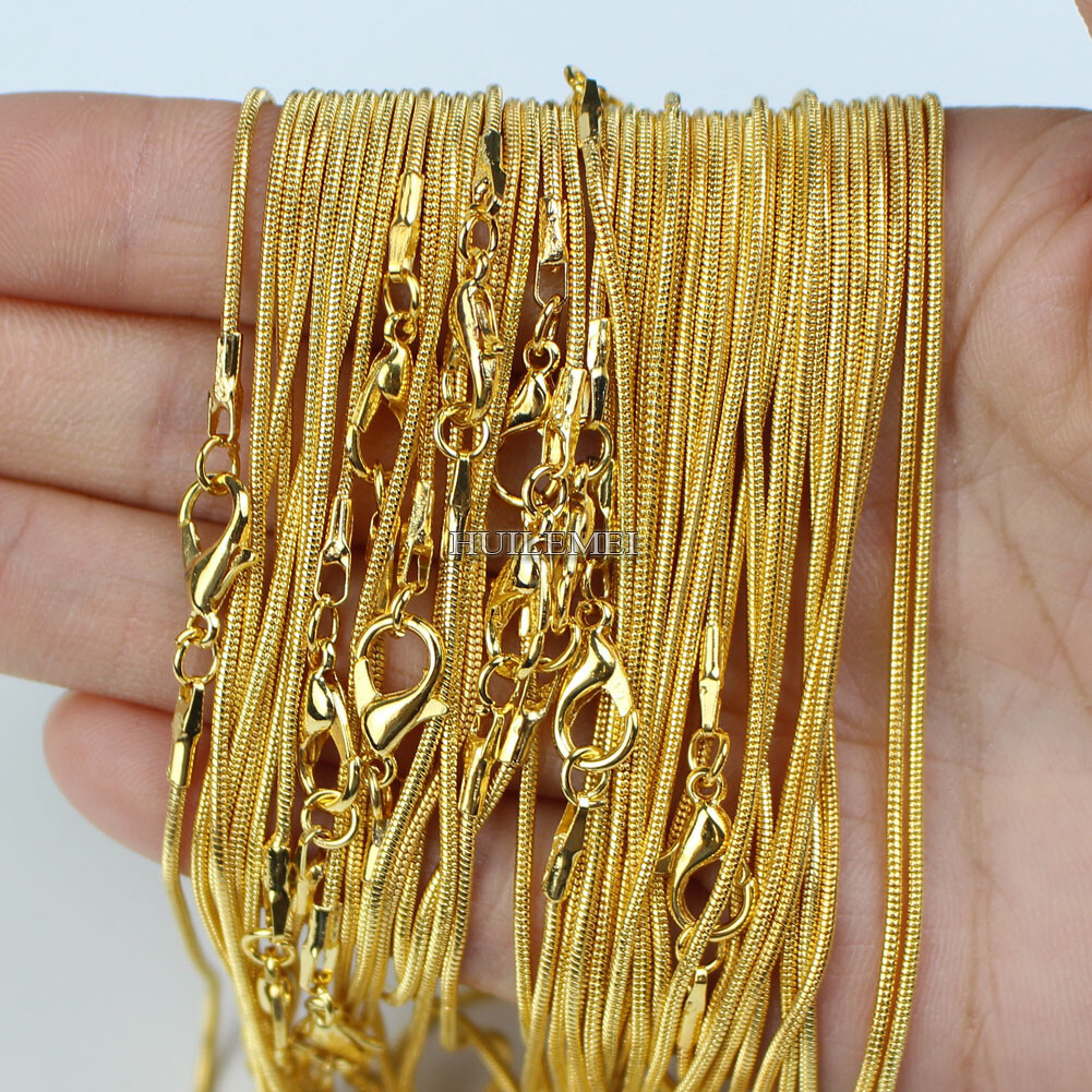 10 20 50 100x Silver / Gold Color 1.2mm Snake Chain Necklace 16″ 18″ 20″ 24″