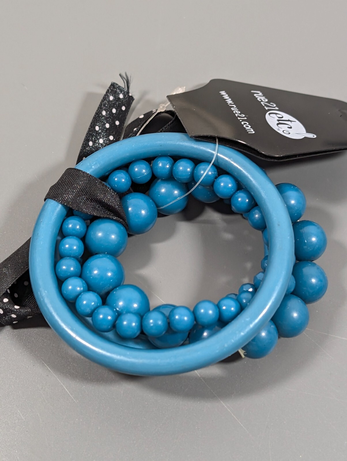 Rue 21 Set of 5 Teal Turquiose Blue Beaded Bangle Bracelets 8 in