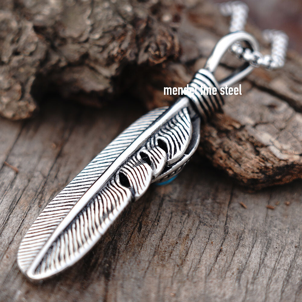 MENDEL Mens Native American Feather Turquoise Pendant Necklace Men Women Silver