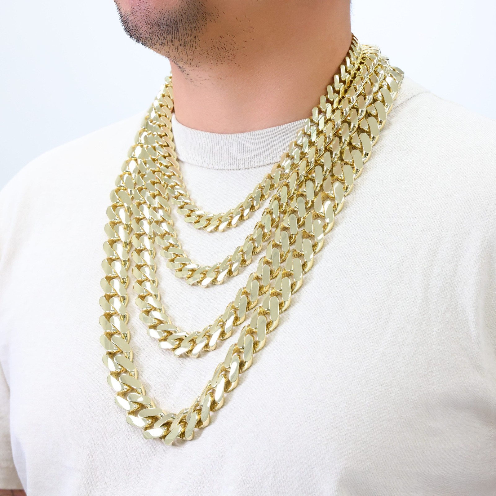 10K Yellow Gold Miami Cuban Royal Monaco Link Chain Necklace 5mm-20mm, 16″- 30″
