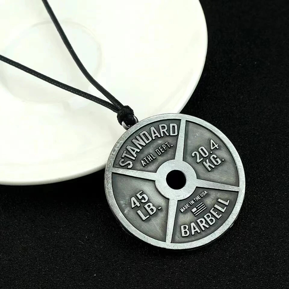 Weight Plate Men’s Fitness Gym Necklace Barbell Dumbbell Pendant Weightlifting