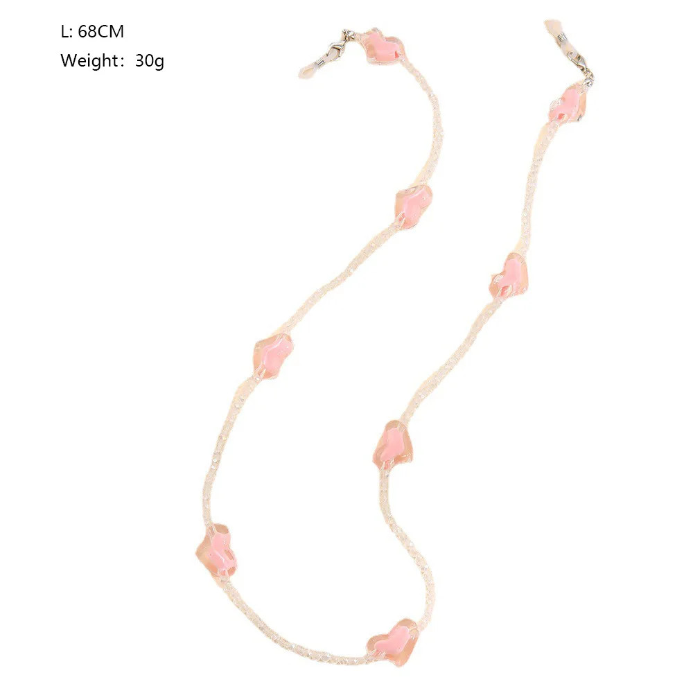 Fashion Love Heart Pink Crystal Sunglasses Chain Romantic Transparent Bead Chain