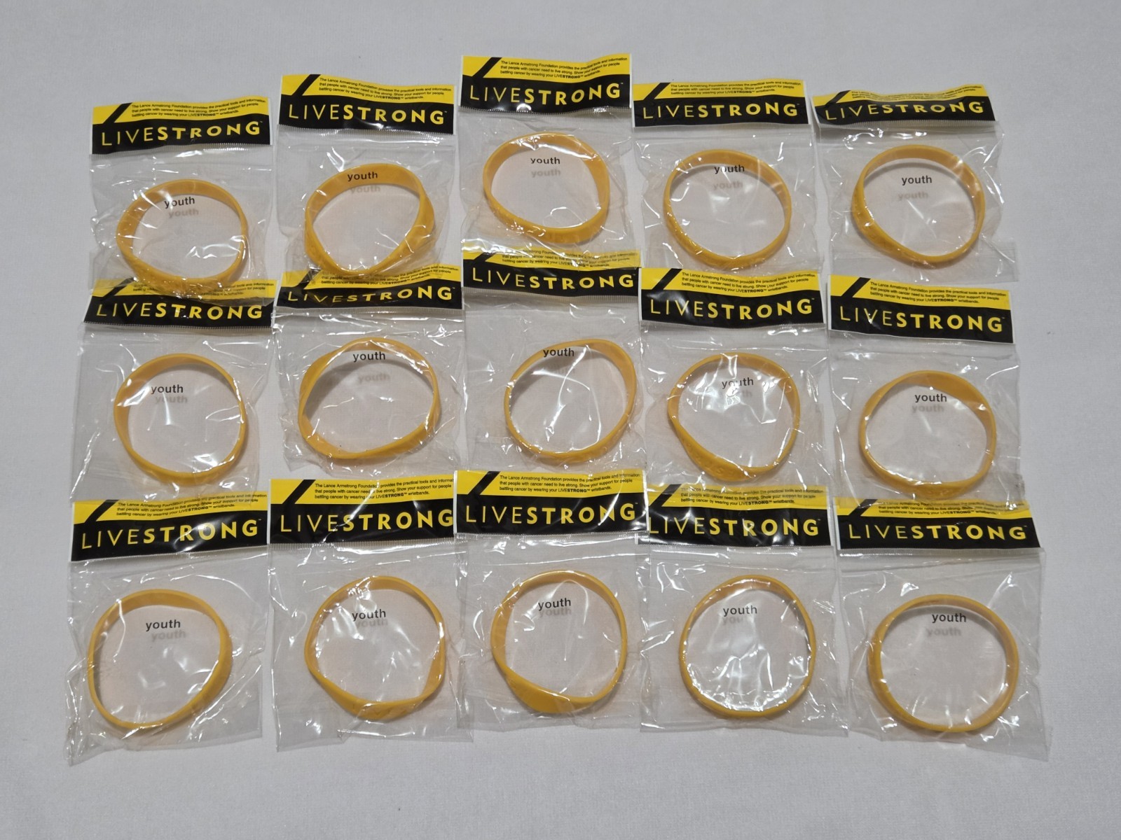 Lot of 15 – Nike Livestrong Bracelet – NEW – (Size XS-M) 7″/180 mm – XS – M