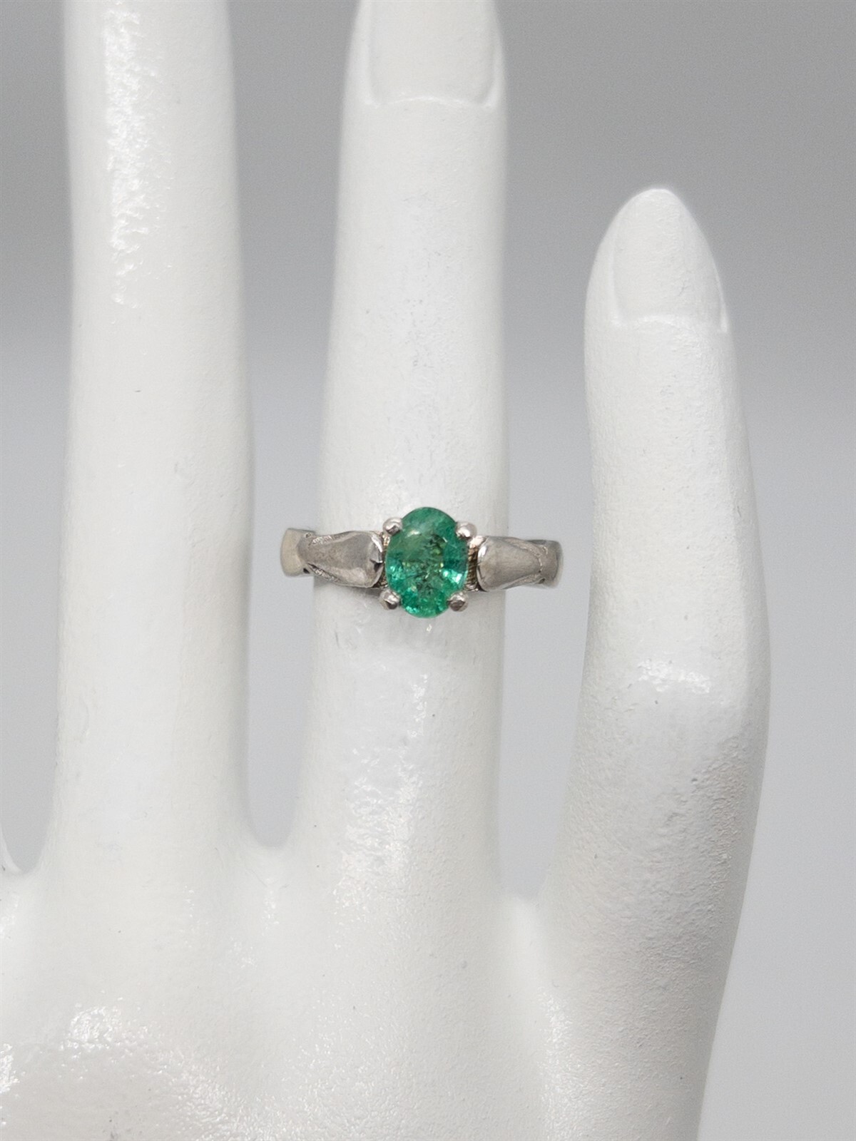 Vintage 1920s $2400 1ct AAA+++ Natural Emerald 14k White Gold Wedding Ring