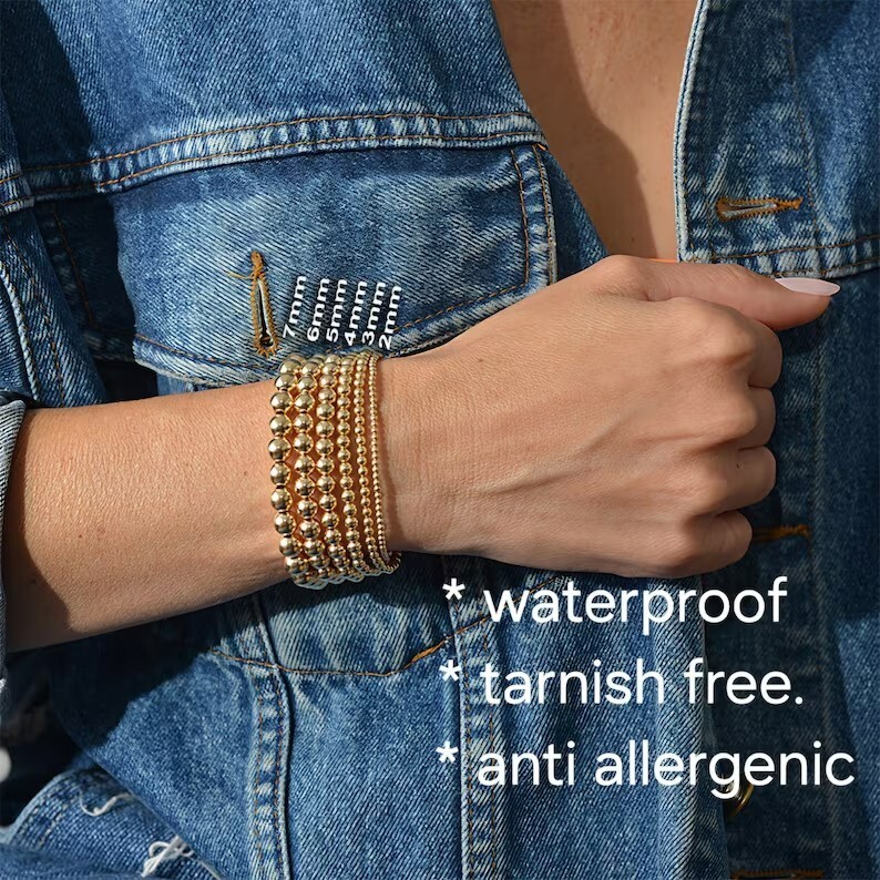 Gold Filled 2mm Round Beads Beaded Bracelet Layering Minimalist Women Bracelet
