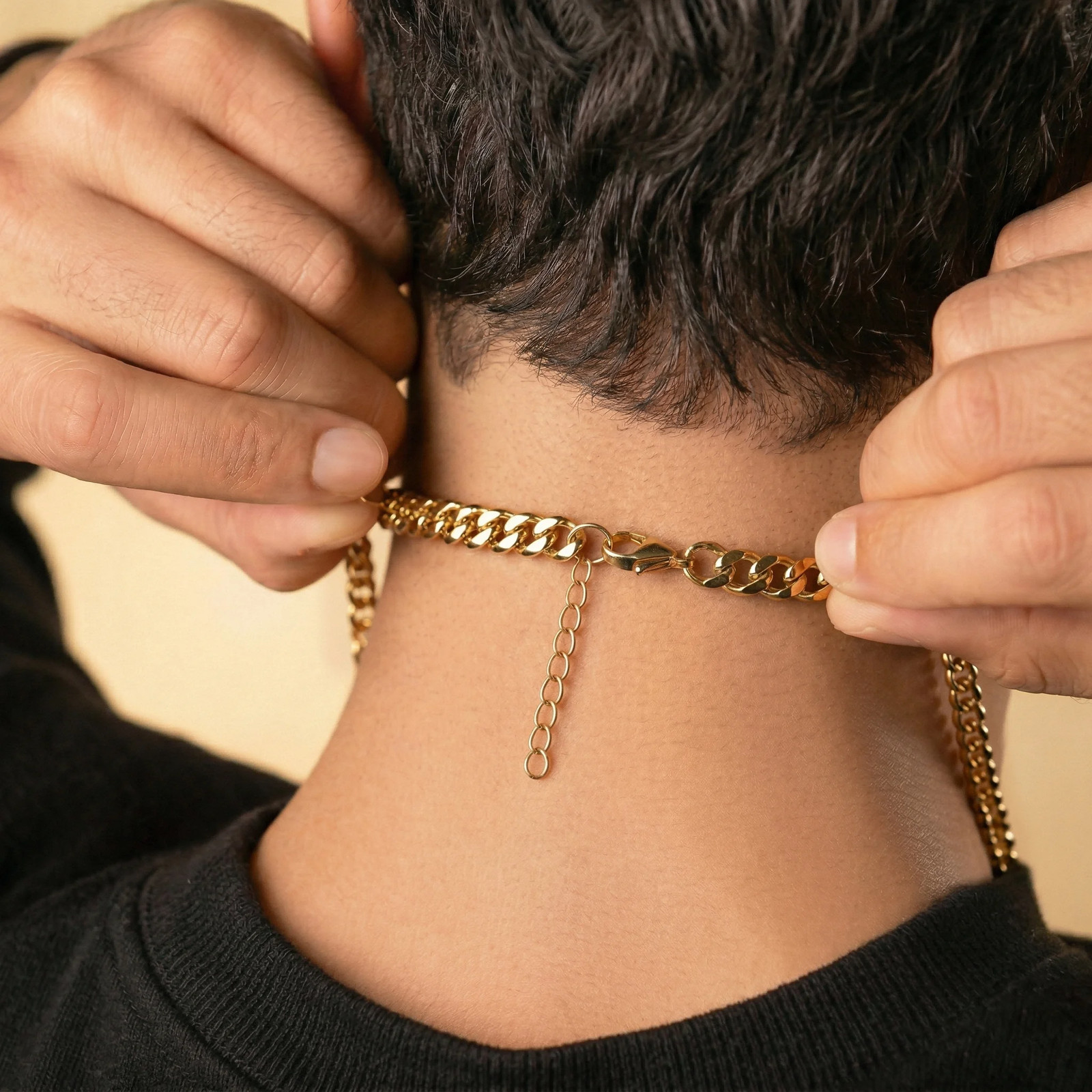 European and American Hip-Hop 6-sided Polished Cuban Chain, Colorfast Titanium S
