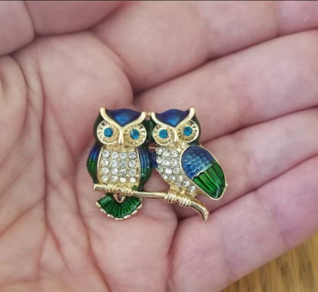 CUTE ENAMEL RHINESTONE OWL BIRD BROOCH PIN~MOTHERS DAY BIRTHDAY GIFT FOR HER MOM