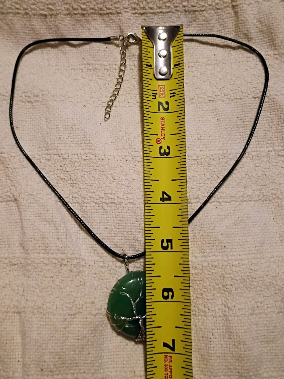 Green Aventurine Crescent Moon Tree of Life pendant Black Cord