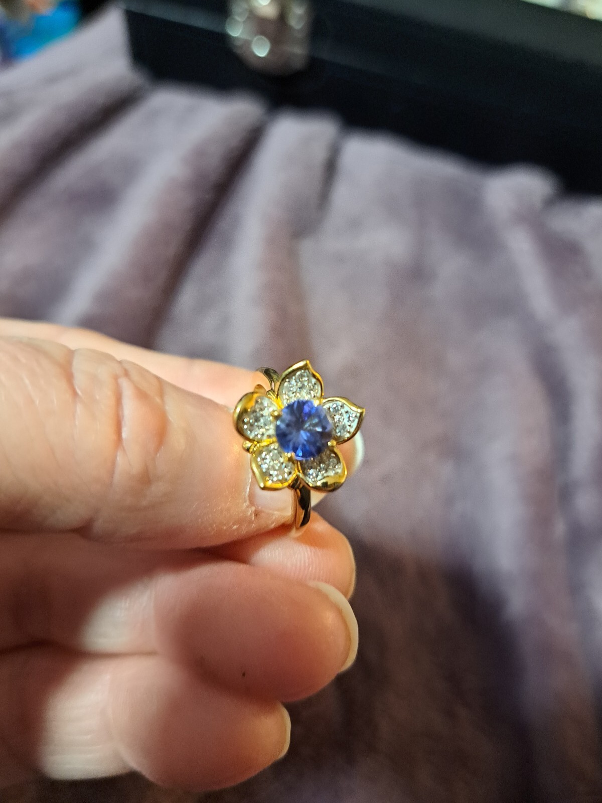 Floral Tanzanite GP Silver 925 Ring Sz 6