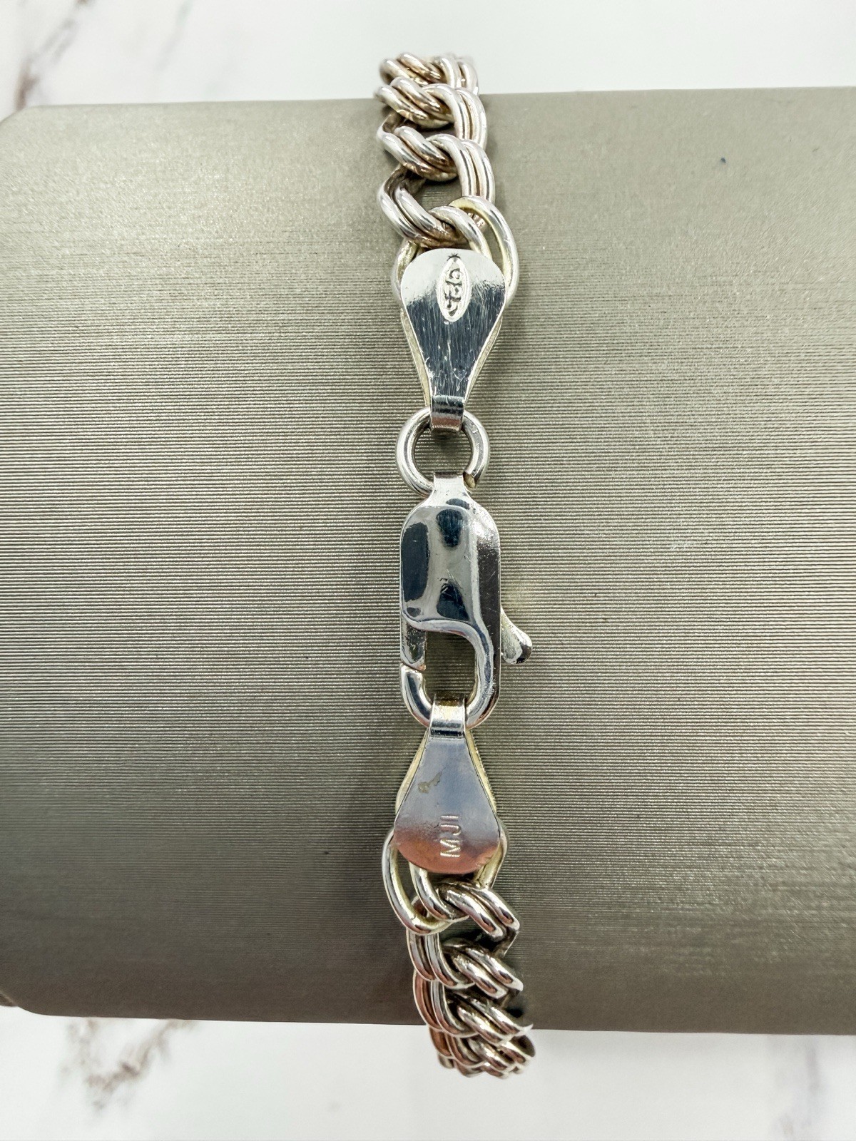 925 Italian Sterling Silver Double Curb Link Chain Bracelet 7” 5.5mm 6.85g Gift