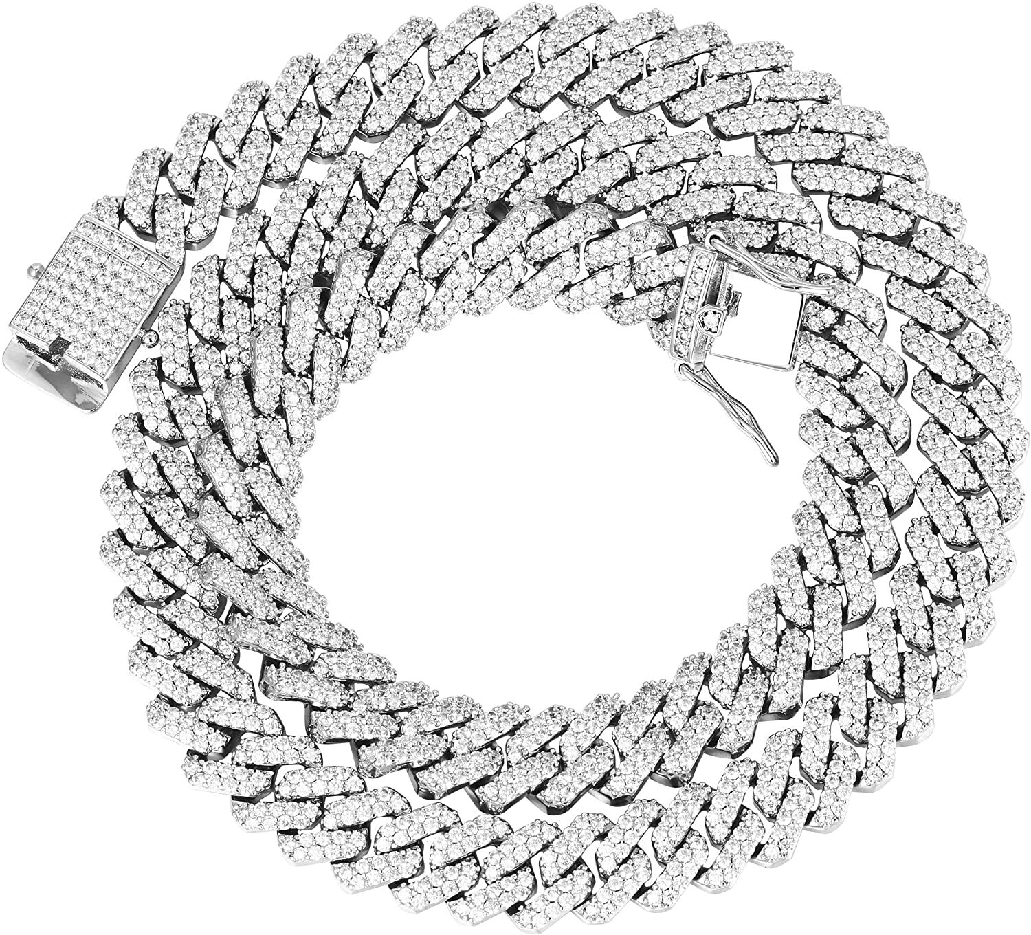 12mm Iced CZ Out Miami Cuban Link Chain 14k/White Gold Plated Stainless Steel