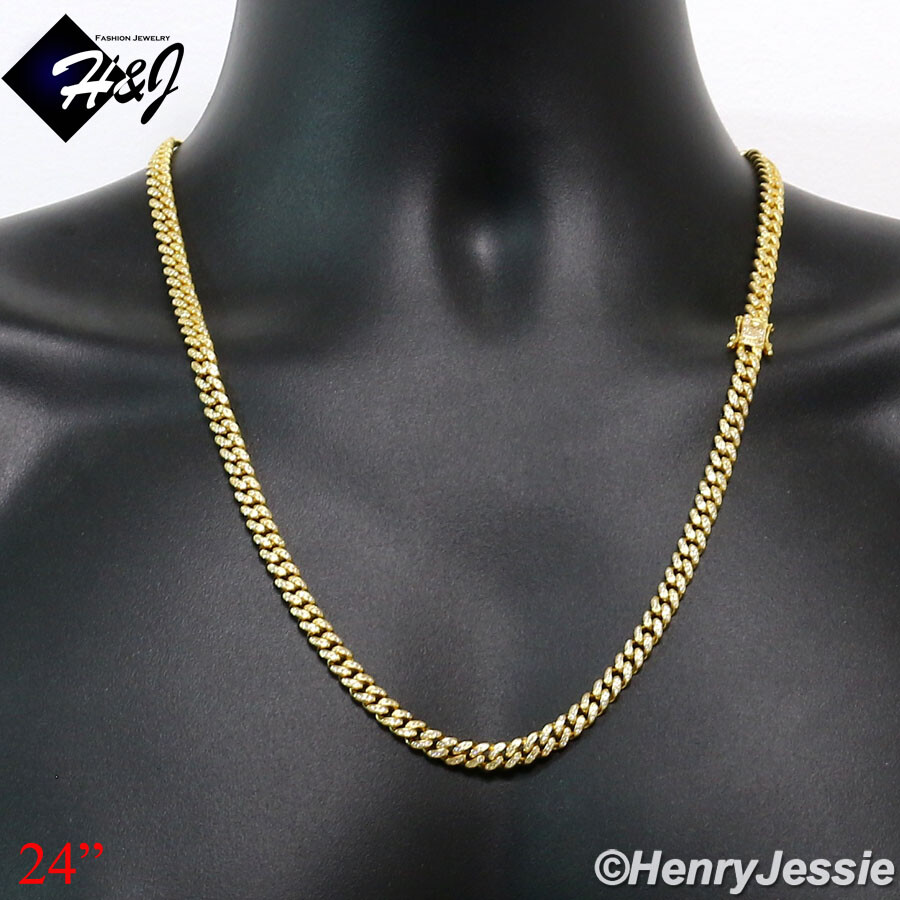 925 STERLING SILVER 18-30″X6MM GOLD PLATED CUBIC ZIRCONIA CUBAN CURB NECKLACE*19