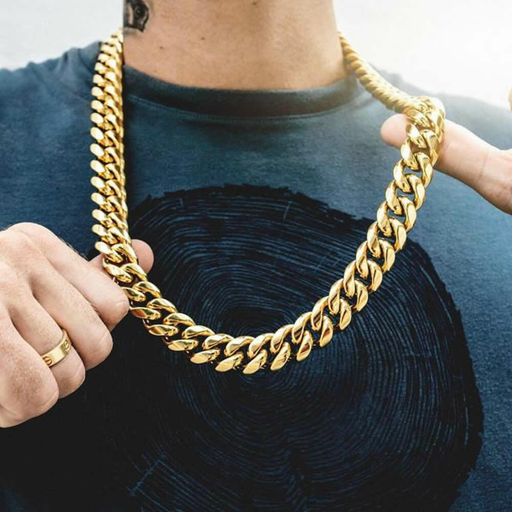 Men’s Miami Cuban Link Bracelet Chain 14k 18k Gold Plated Stainless Steel 4-14MM