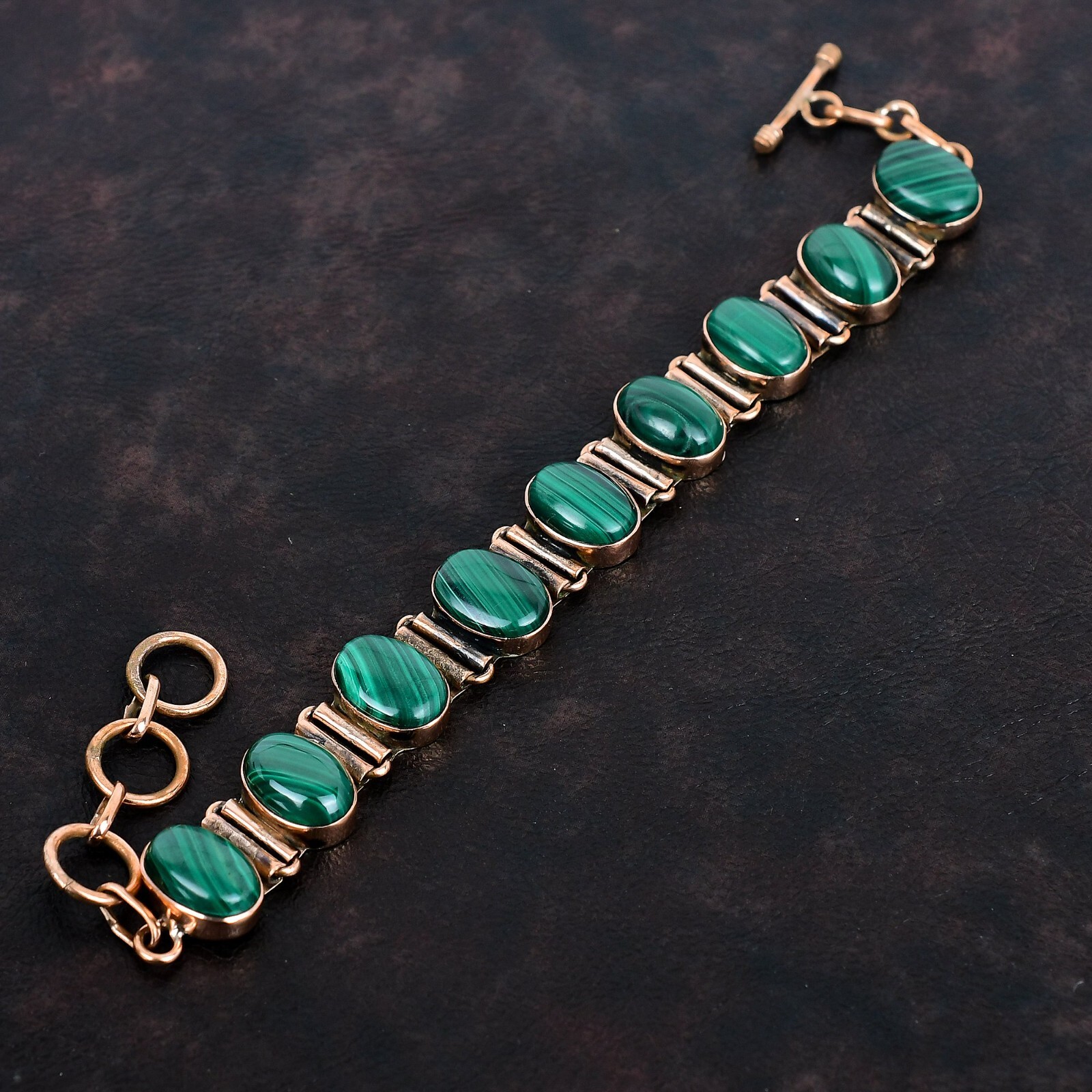 Womens day Sale Malachite Stone Anniversary Chain Bezel Bracelet Jewelry Copper