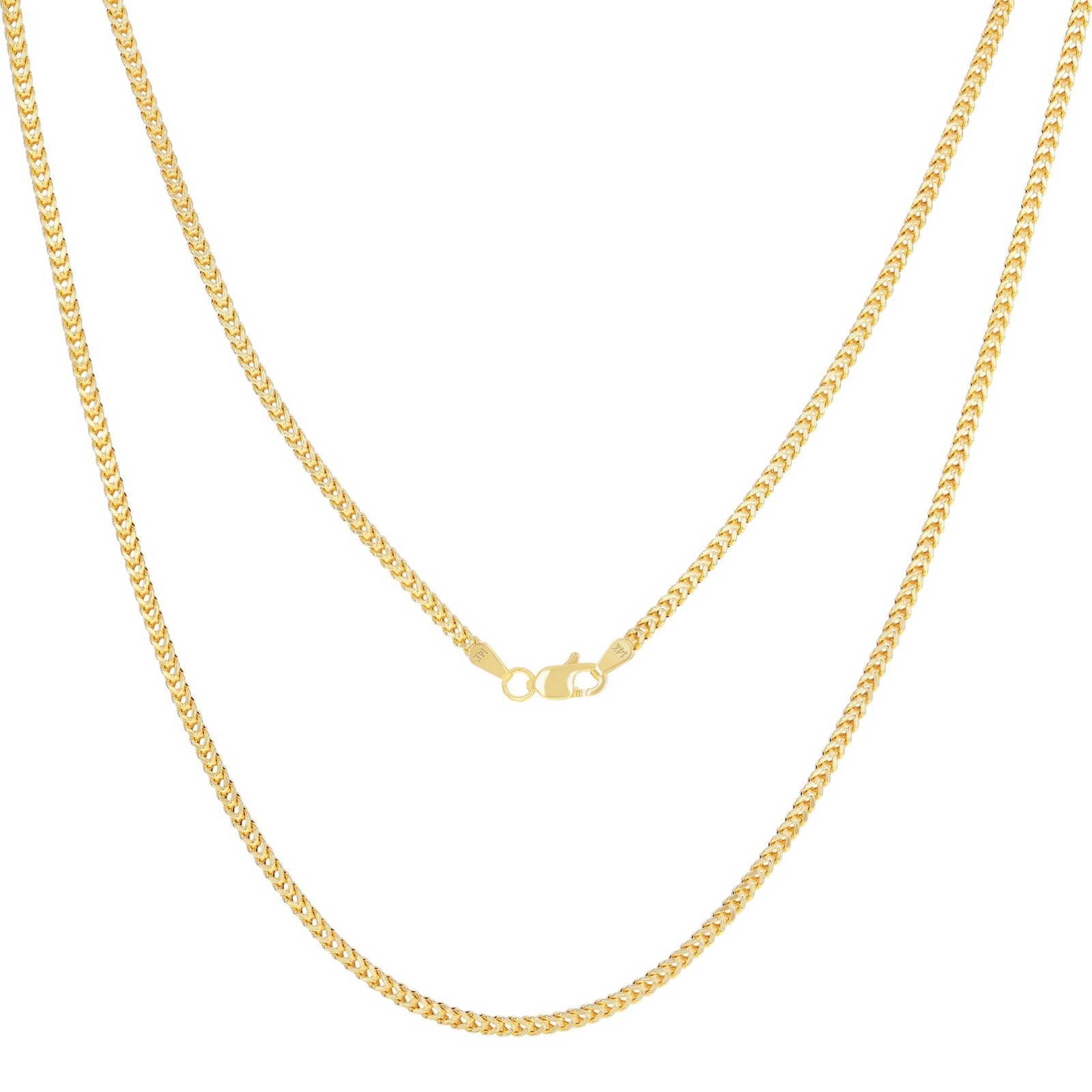14K Yellow Gold Womens 2mm Franco Square Box Foxtail Wheat Necklace Chain 18″