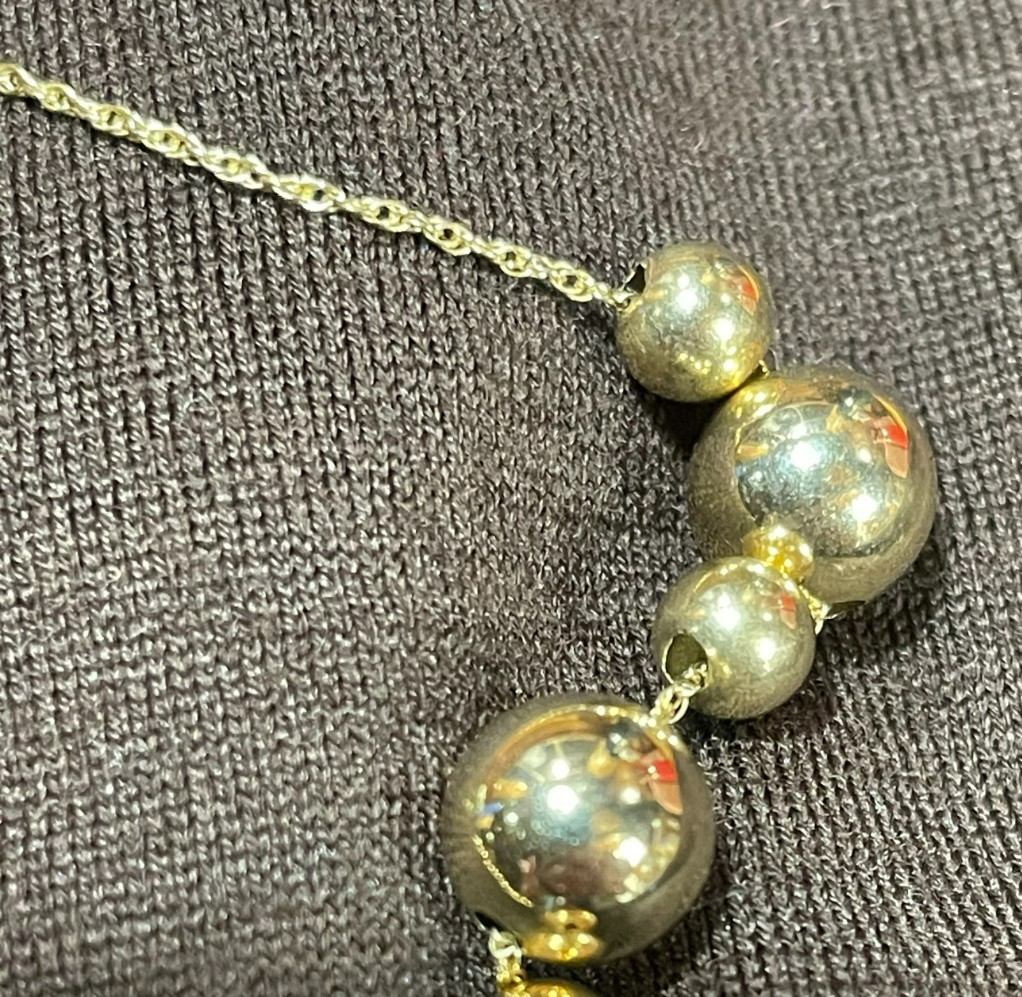 Vintage 14K Yellow Gold Graduated Add A Bead Necklace 16″ Floating Ball Strand