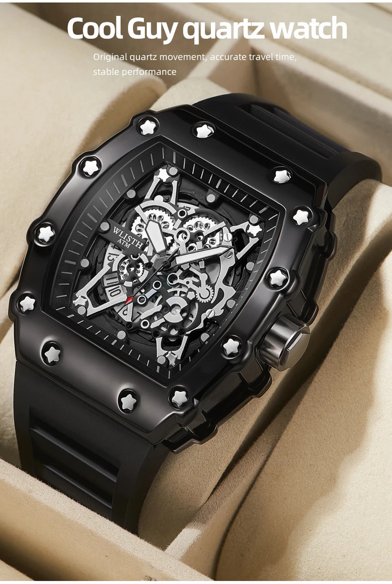 Men’s Quartz Wrist Watch Large Dial Waterproof Sport Luminous Square Analog