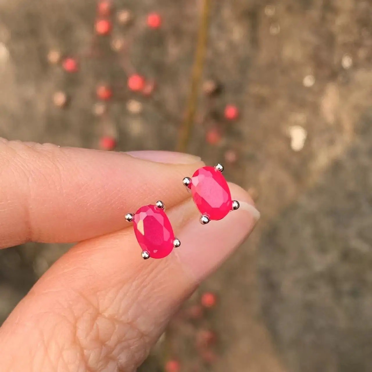 Oval Natural Ruby Earrings Women 925 Sterling Silver Stud Earring Party Jewelry