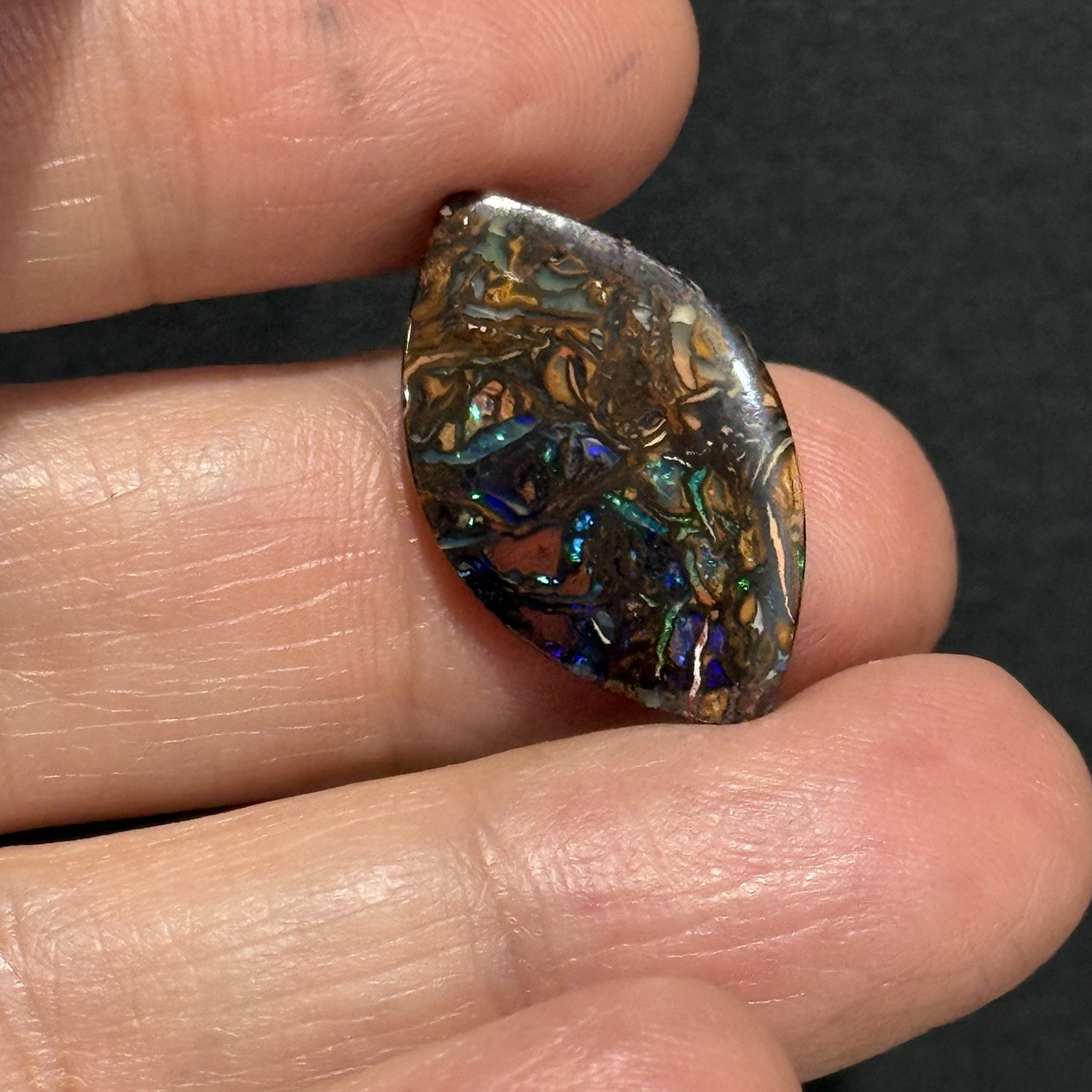 8.05ct 24×14.6×2.7mm Finely Polished Australian Koroit Boulder Opal Cabochon