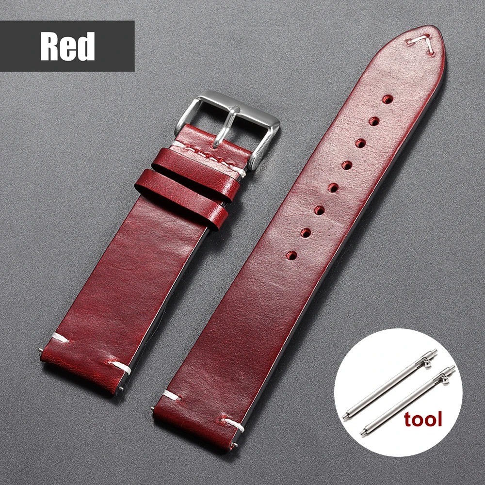 Vintage Oil Waxed Cowhide Watch Strap Quick Release genuine Leather band 18-24mm
