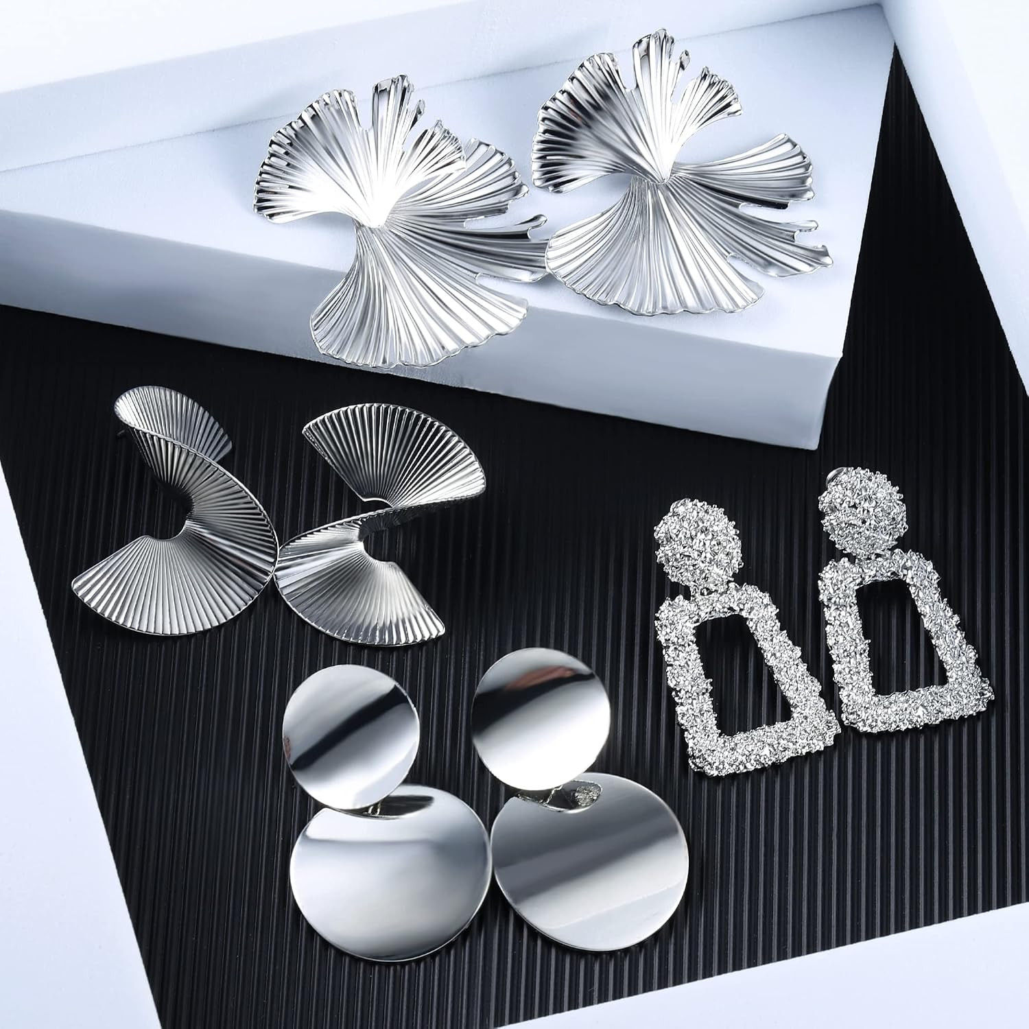 6 Pairs Bmadge Statement Earrings Set for Women, Large Silver Gold Geometric Ear