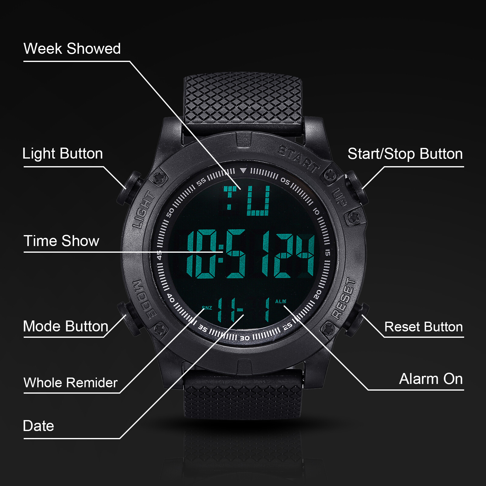 Men’s Military Digital Watch LED Screen Sports Large Face Waterproof Wristwatch