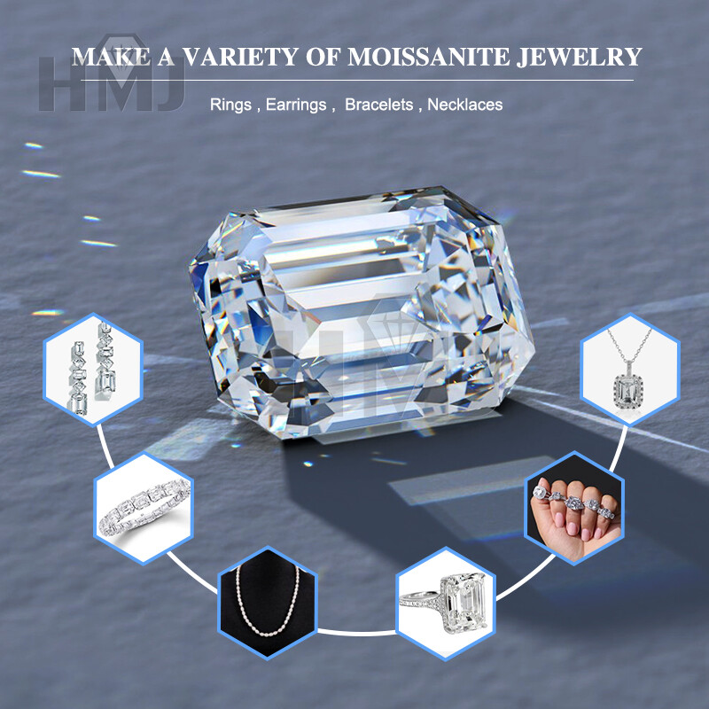 Emerald Cut D Color Loose Moissanite 0.5-10ct VVS1GRA Certificate Excellent Cut