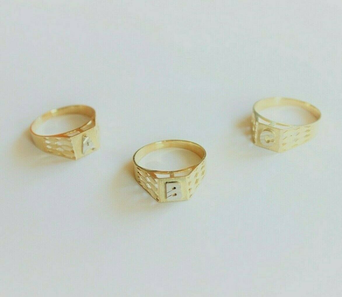 10K Yellow Gold Alphabet Letter Initial Ring Diamond Cut High Quality Size 4 ~ 8