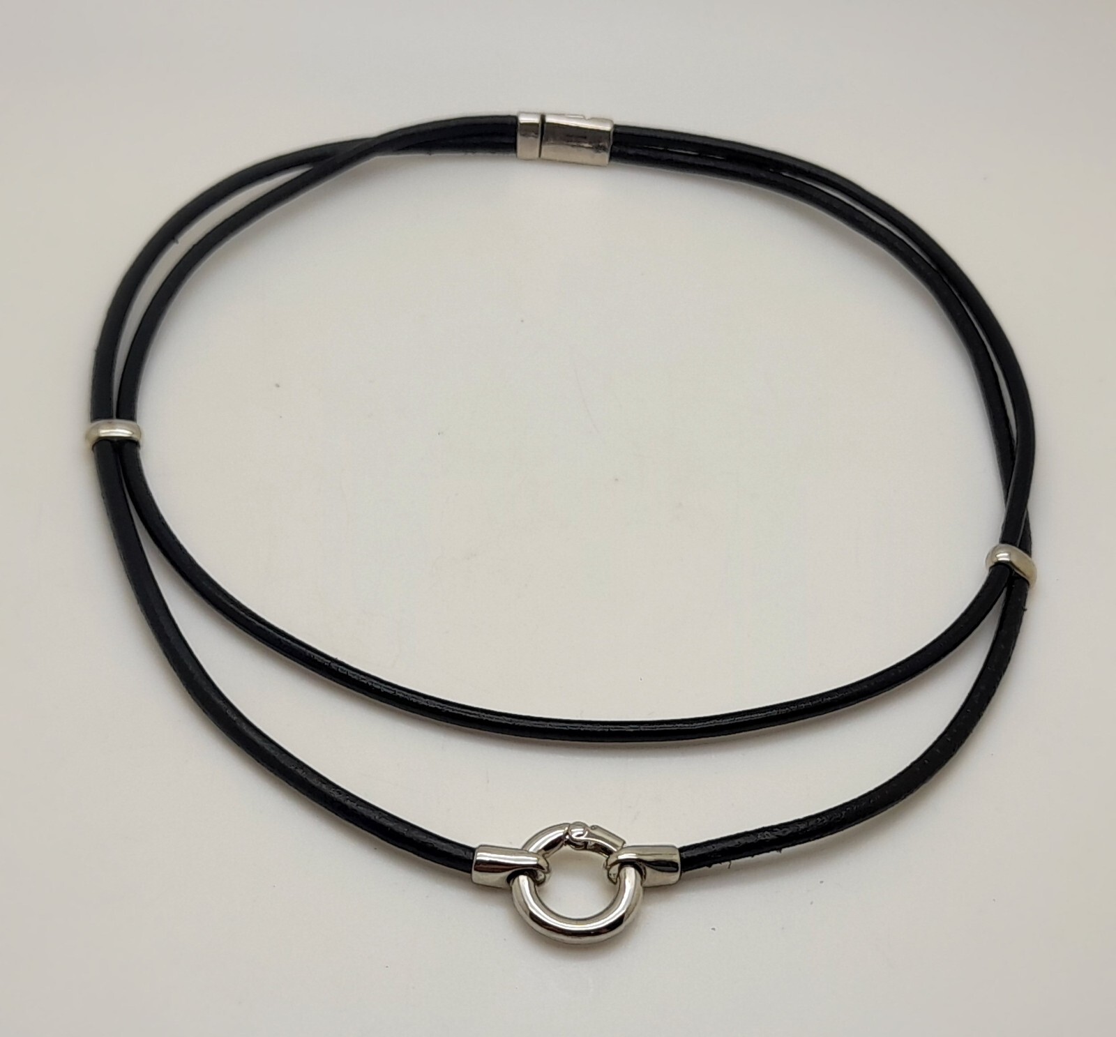 2.5mm Double Layered Black Faux Leather pendent Jewelry 16 inch Choker Necklace