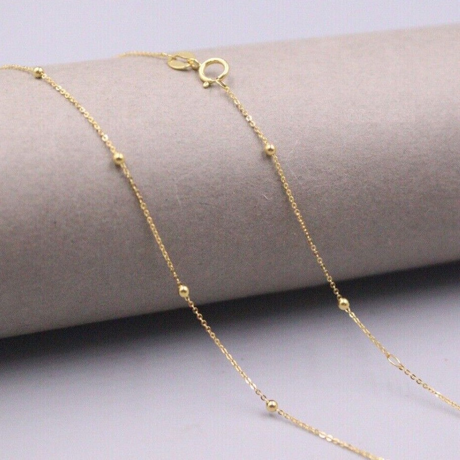 Solid 18K Yellow Gold Pure Au750 Beads Full Star Chain Link Women Necklace 18”