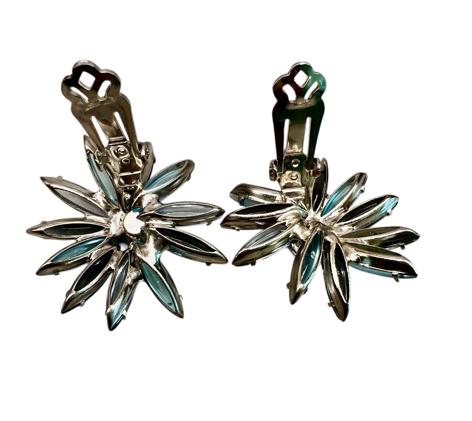 Vintage SCHREINER Unsigned Flower Blue Navettes Rhinestone Brooch & Earrings