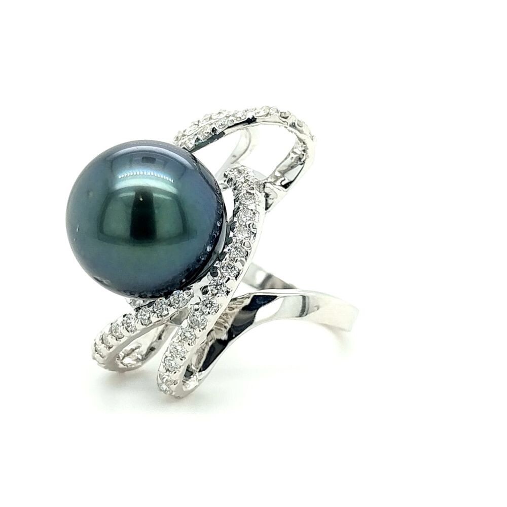 Guaranteed Authentic-Appraisal Inc:14k 13mm Tahitian Pearl .63 Ct Diamond Ring