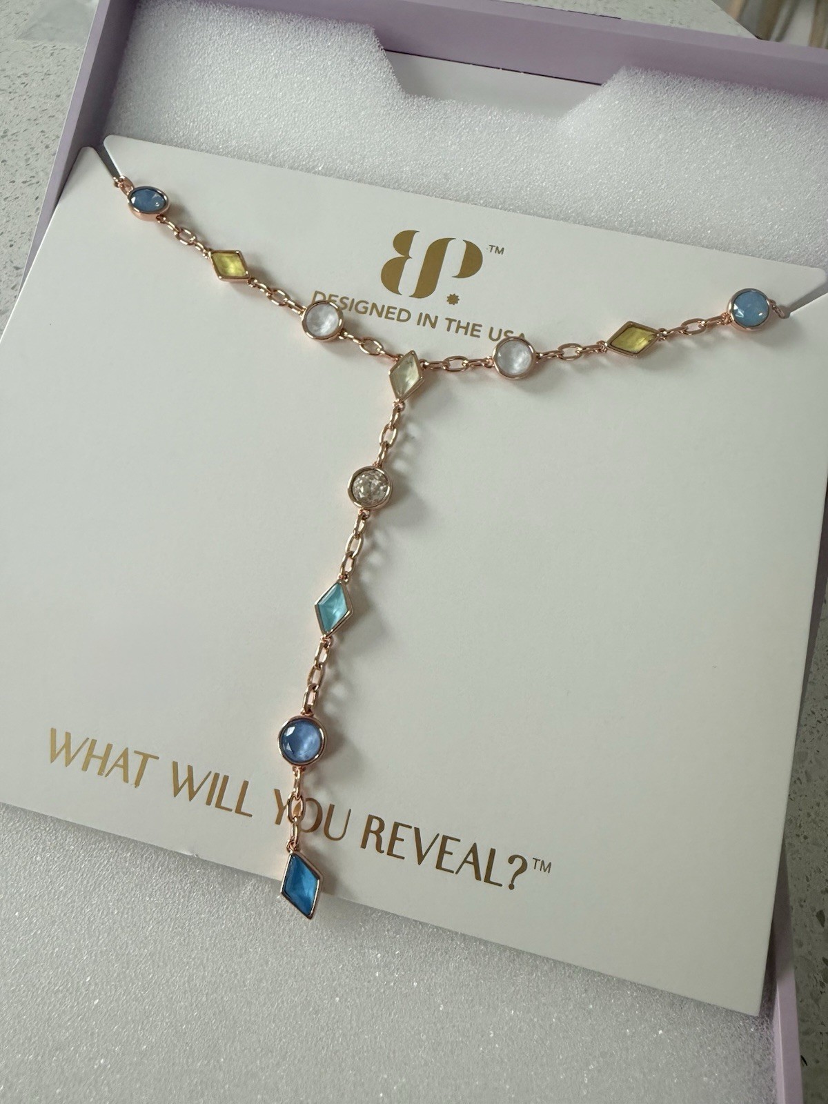 BP NK87880 Rose Gold Plated Crystal Y-Drop Station Necklace Adjustable 27in