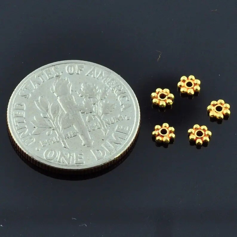 3mm 18k Solid Yellow Gold Daisy Bali Spacer Bead Findings (5)