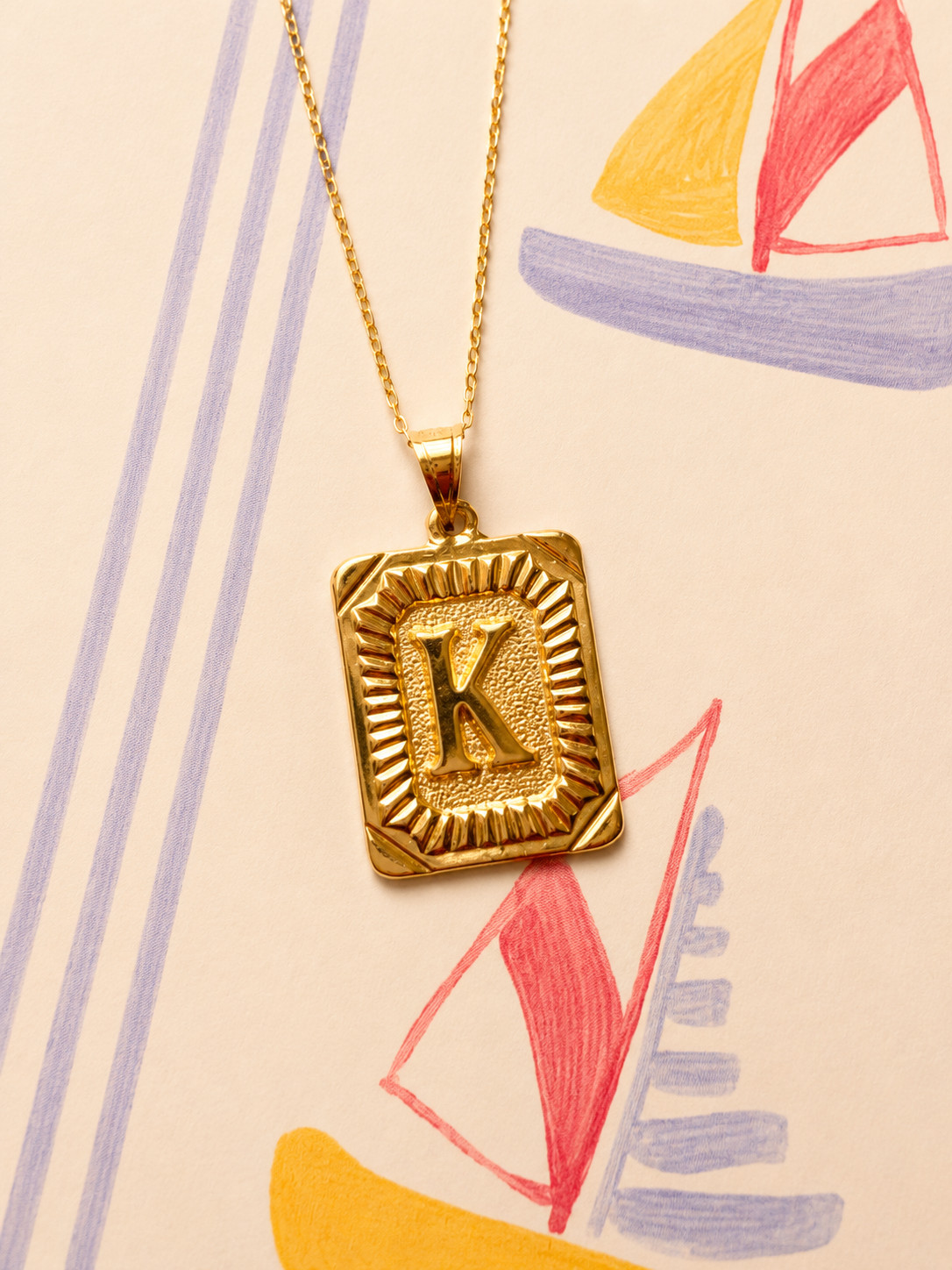Real 14K Yellow Gold Letter K Initial Necklace 17in Vintage Tag Pendant Gift