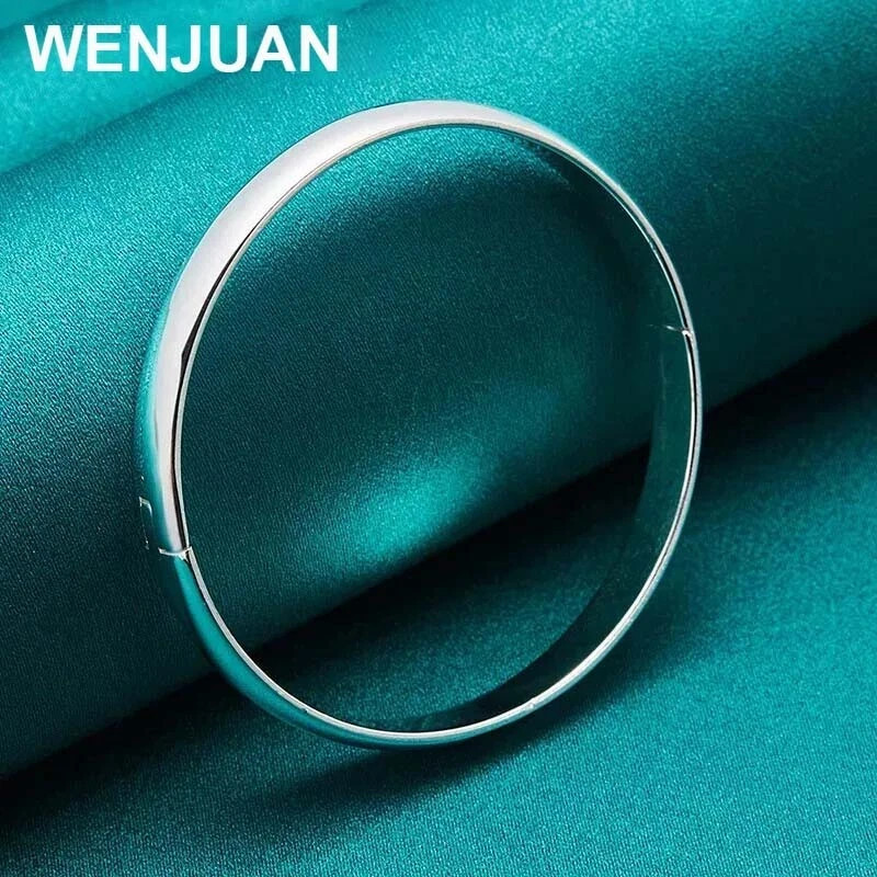925 Sterling Silver 8MM/10MM Smooth Cuff Bangle Bracelet Women Fashion Jewelry