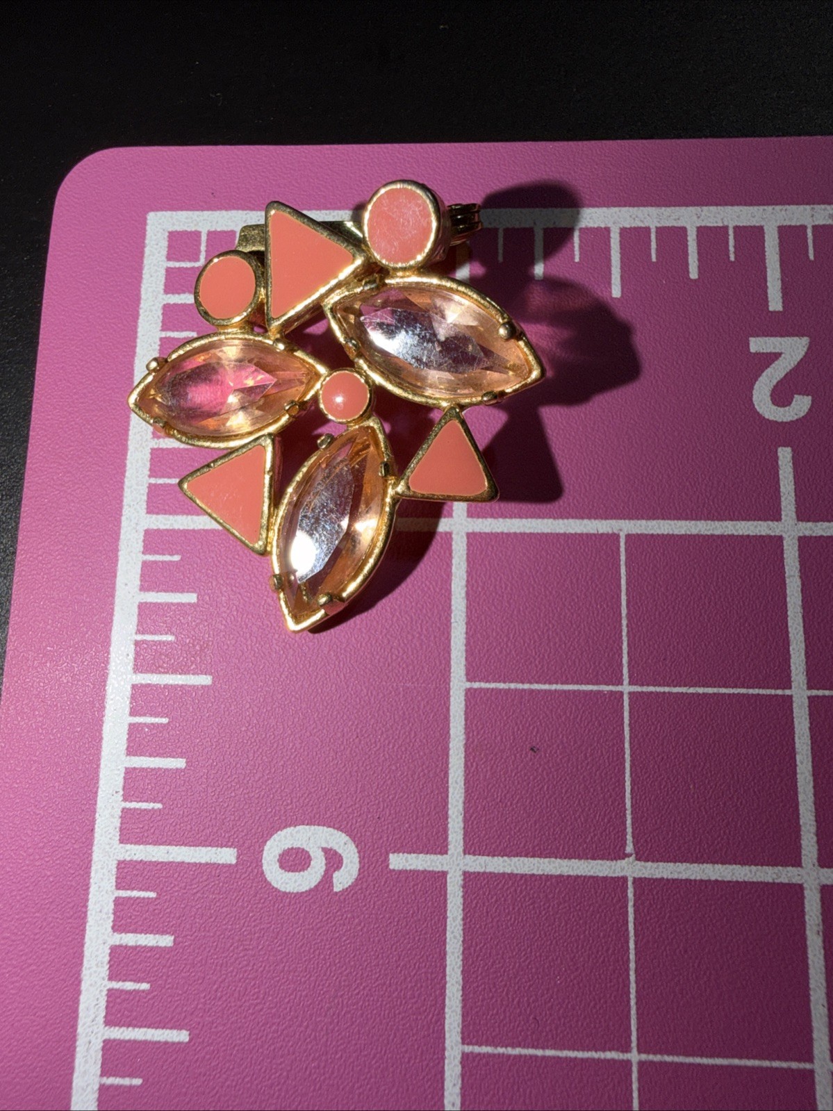 Vintage Signed Yves Saint Laurent YSL Pink Enamel Rhinestones Clip Earrings
