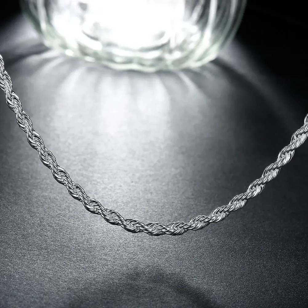 Silver palted Italian Rope Chain Men’s Necklace 4mm – NEW