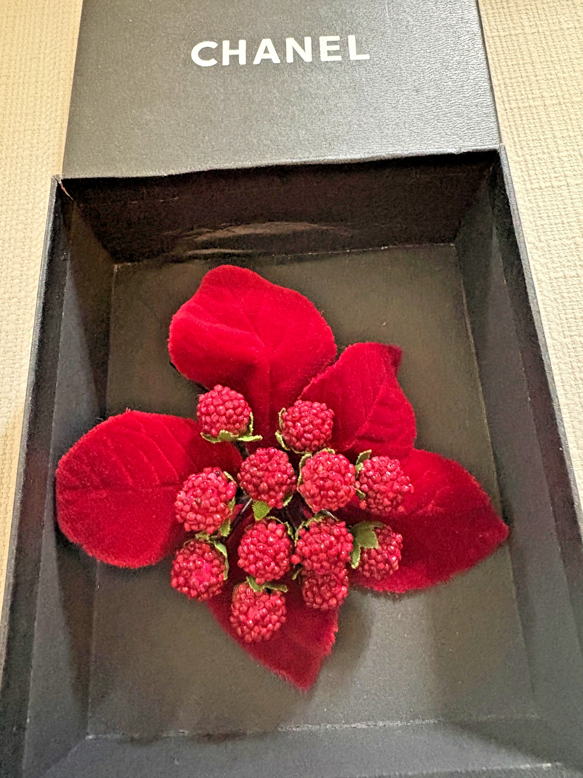 Vintage Chanel Red Berry Flower Brooch Very Good Condition