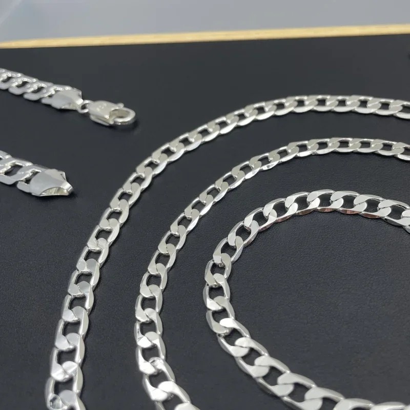 925 Sterling Silver Chain Curb For Men&Women Necklace 2mm to 12mm / 16″ to 30″