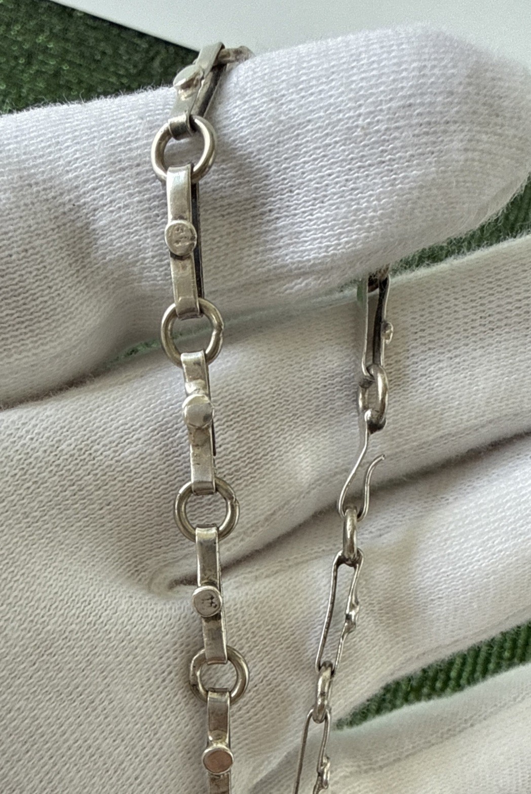 Antique Sterling Silver Hand Made Oval Belcher Link Chain Necklace 20”