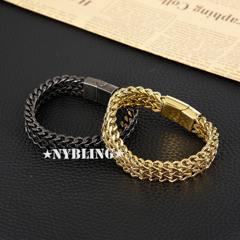 Stainless Steel Bracelet Meshed Woven Curb Chain Cuban Link Wristband Men Women