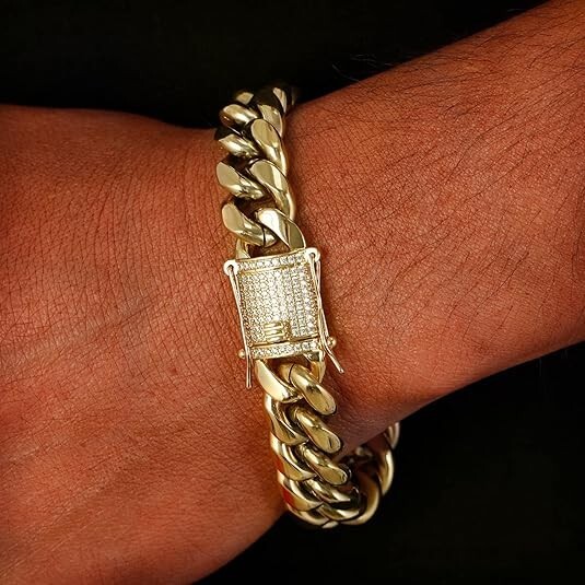 14k Gold Plated Stainless Steel Miami Cuban Link Bracelet Or Chain with CZ Clasp