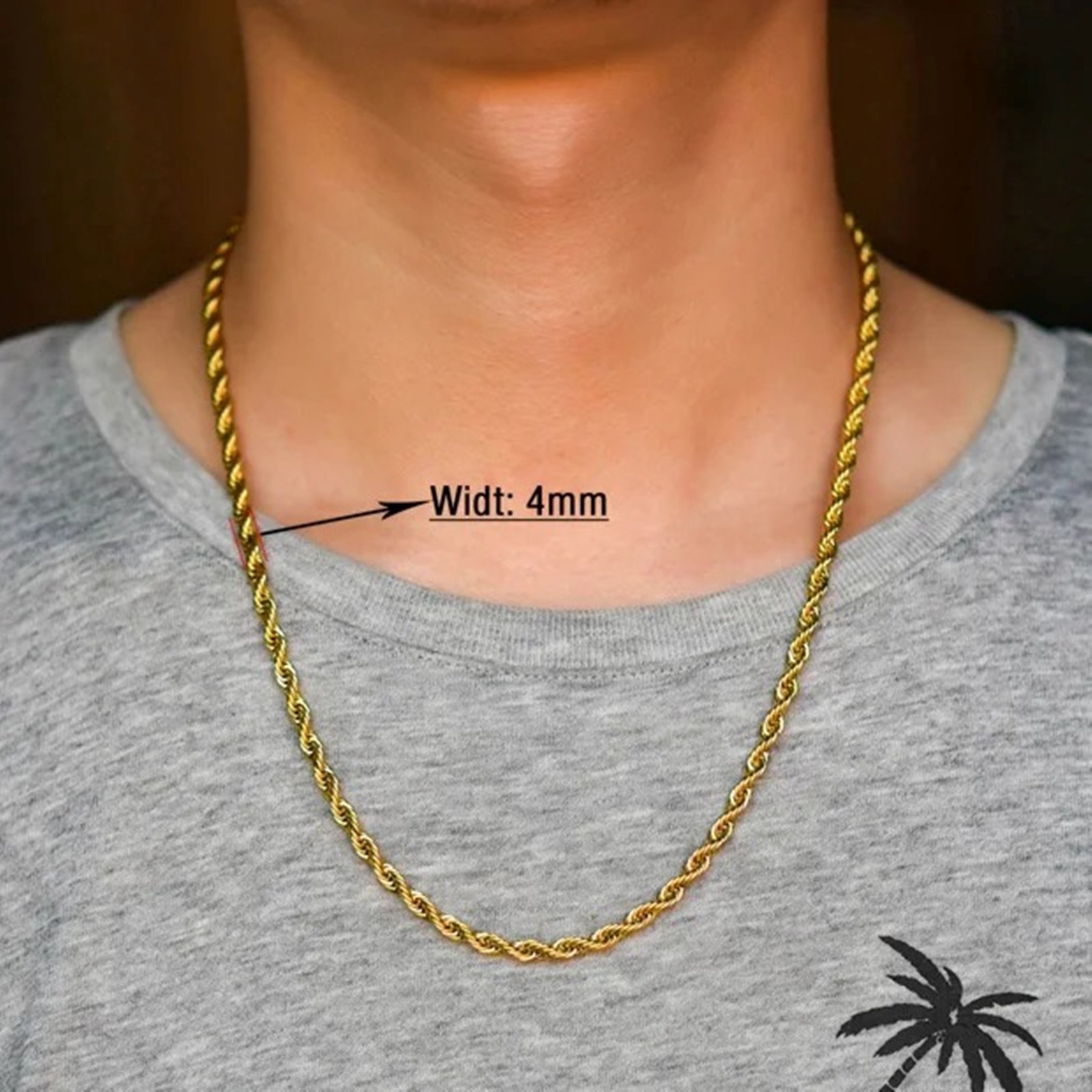 Rope chain necklace for men and women, stainless steel, 16/ 30 in, 2/3/4/5/6mm