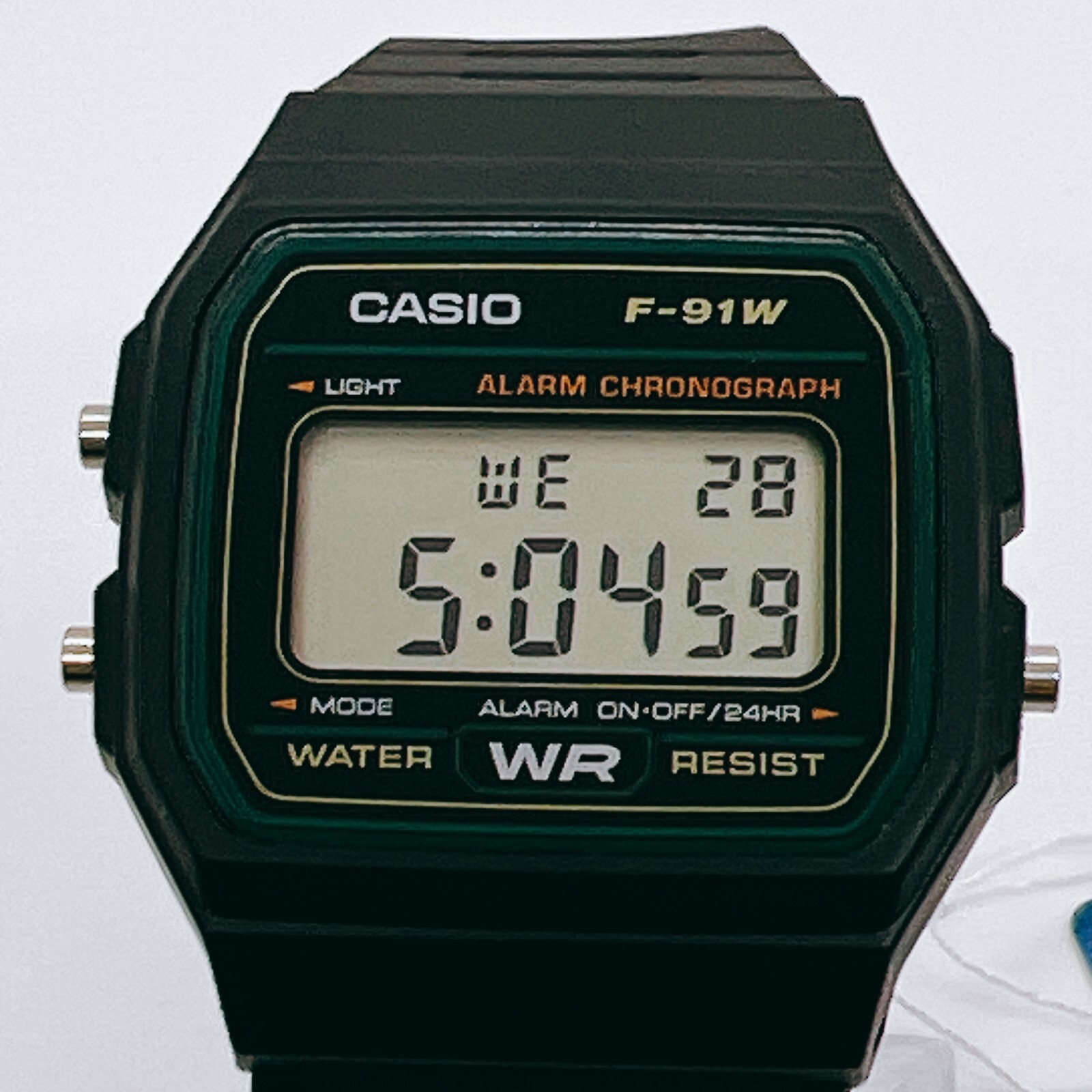 Casio Standard F-91W-3 Boys Watch Quartz Black Green Dial Digital From Japan