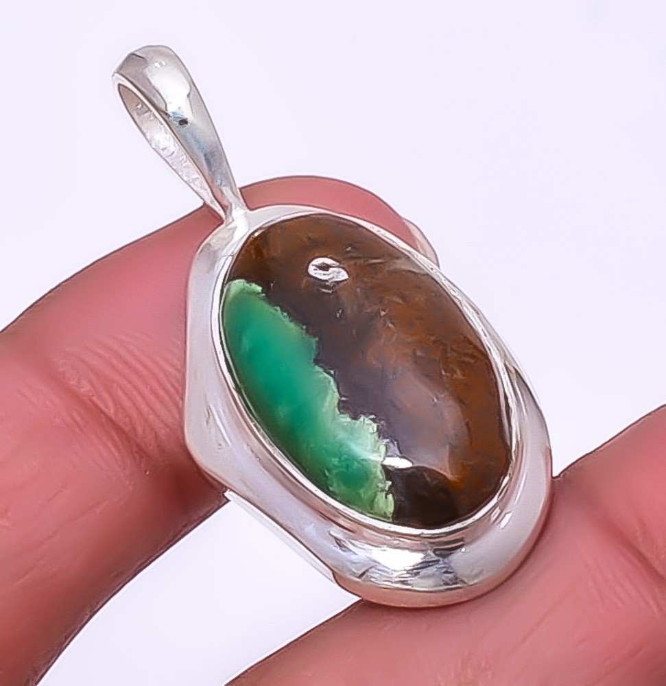 Boulder Chrysoprase – Australia 925 Silver Plated Pendant 1.56″ T96