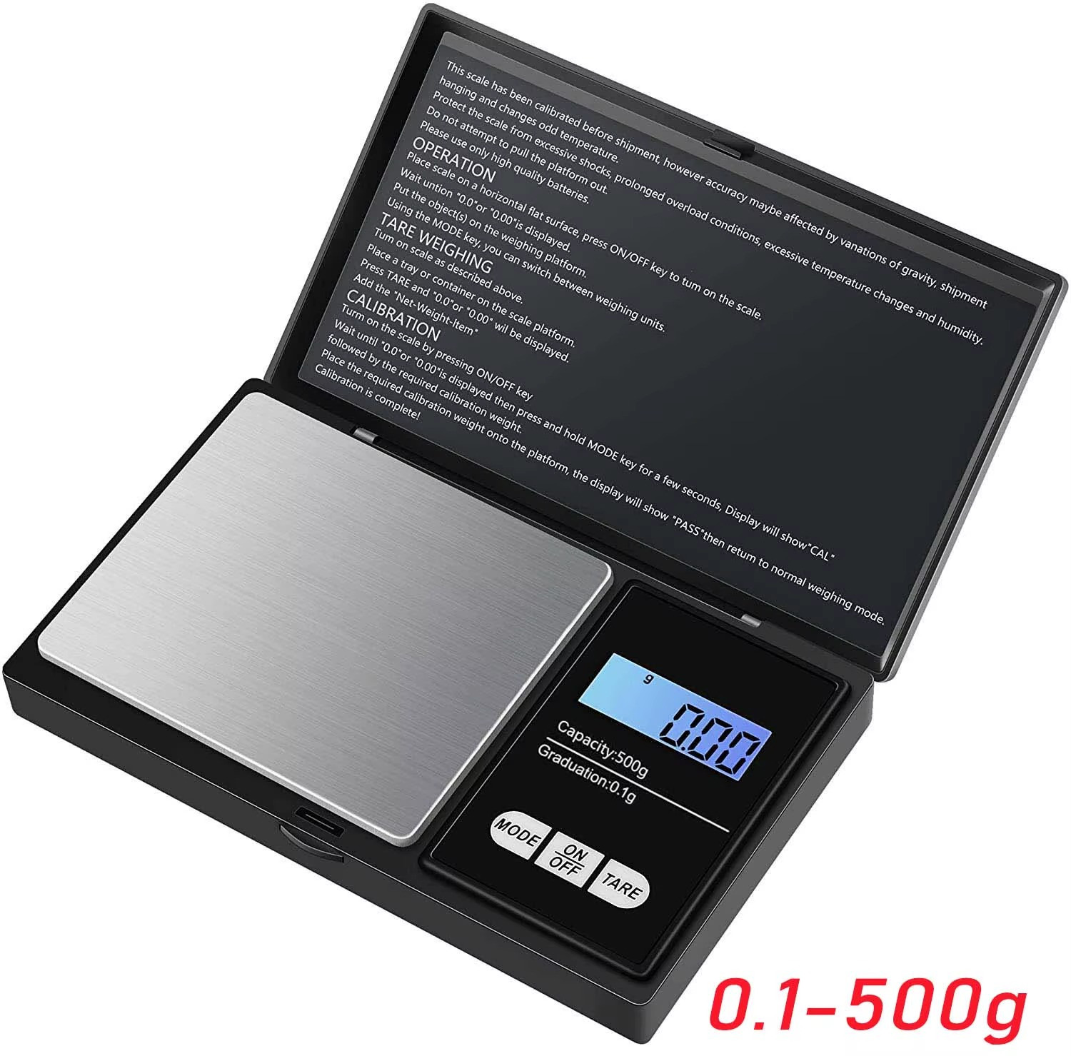 500g x 0.1g Digital Pocket Scale .1g Precision – portable – Silver/Black – CS500